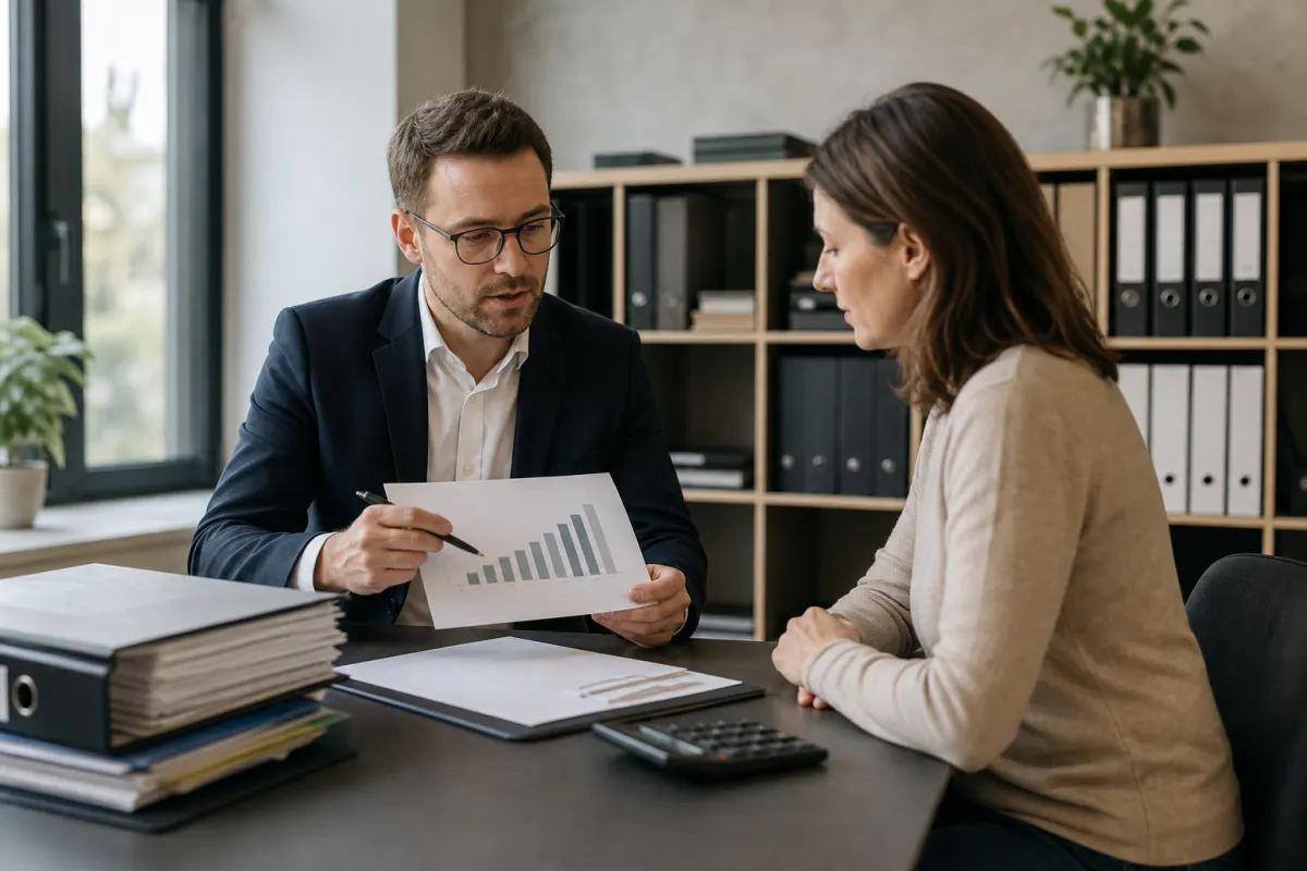 Steuerberater und Rechtsanwälte im persönlichen Gespräch und bei der professionellen Ausführung